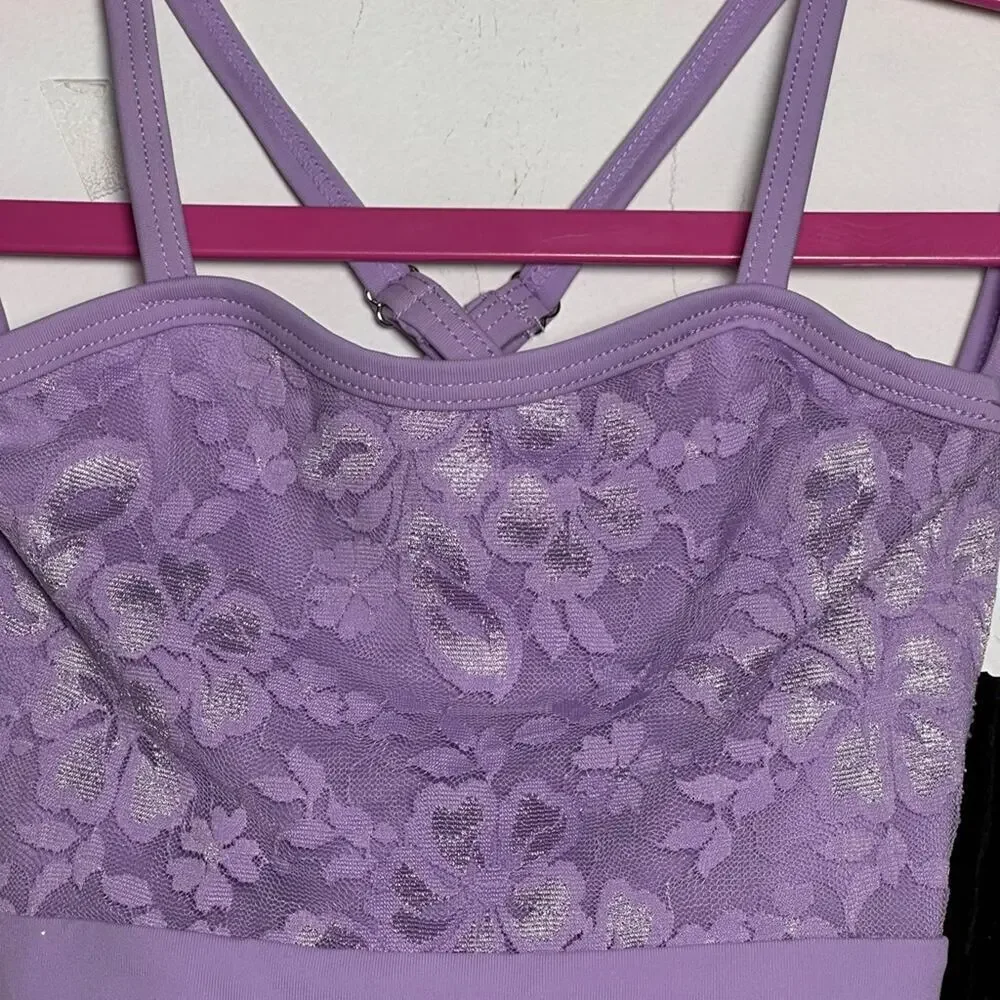 Theatricals Child Lavender Lace Off-Shoulder Dance Leotard Costume Dress CXS NWT